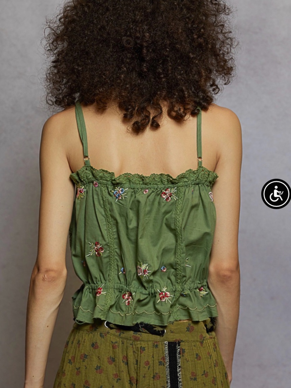 POL Floral Embroidered Poplin Tank Green - Picture 3 of 3